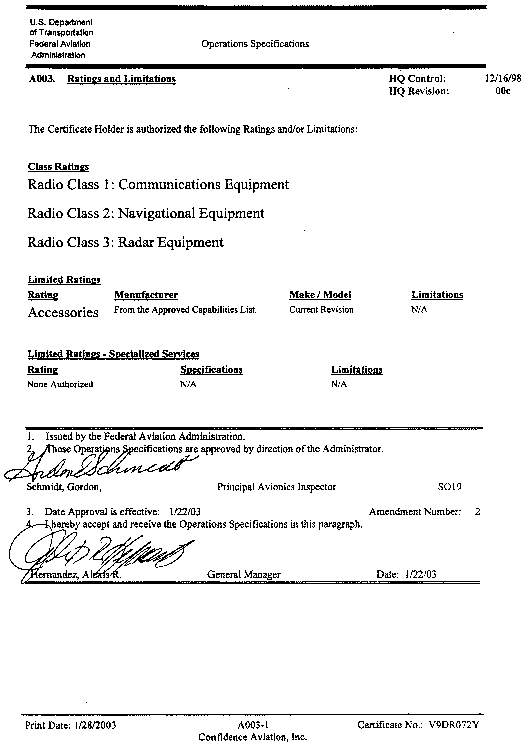 Operations Specifications